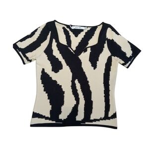 Knit Mix Zebra Print Short Sleeve Women's Sweater Small NWT